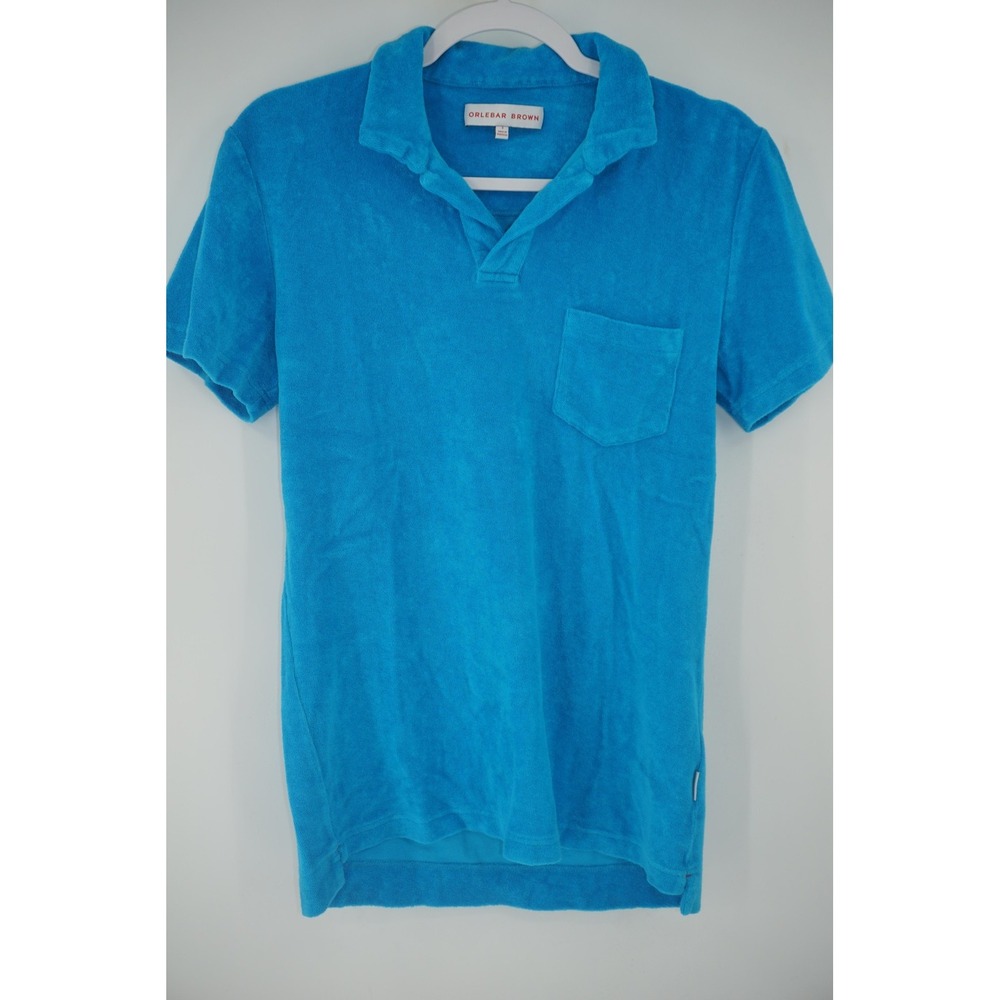 Orlebar Brown Polo Shirt Blue Terry Cotton Pocket Resort Casual Men's Small